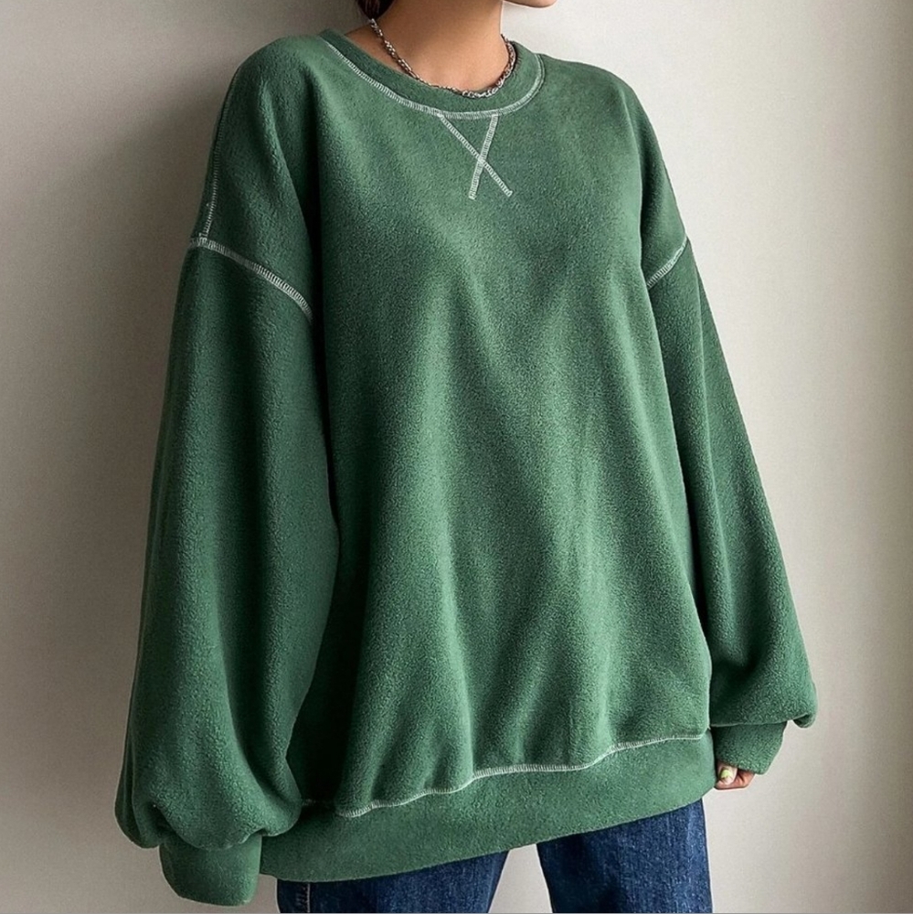 Green Casual Womens Slogan Graphic Drop Shoulder Fleece Oversized Sweatshirt - Picture 4 of 5